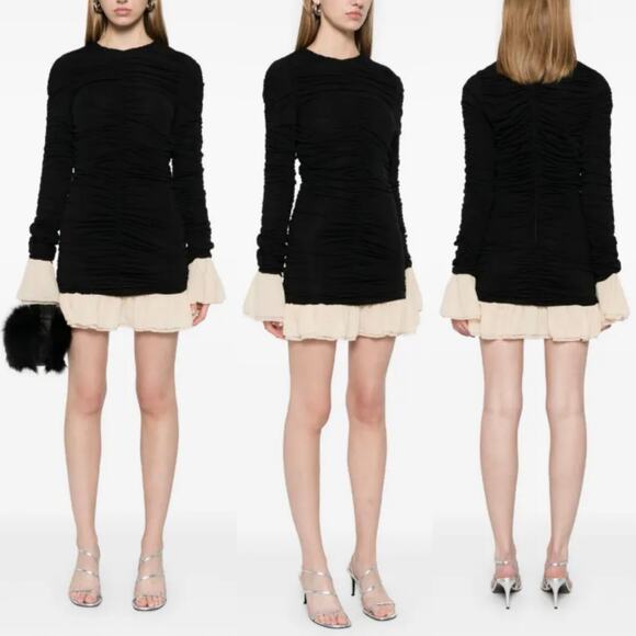 NWT Rotate Birger Christensen Ruched Long Sleeve Mini Dress Black Party Size 4 - Picture 13 of 16